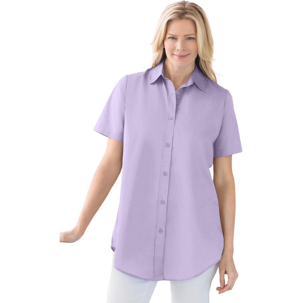 image:imageWoman Within Plus Size Petite Perfect Short Sleeve ShirtPale Lilac