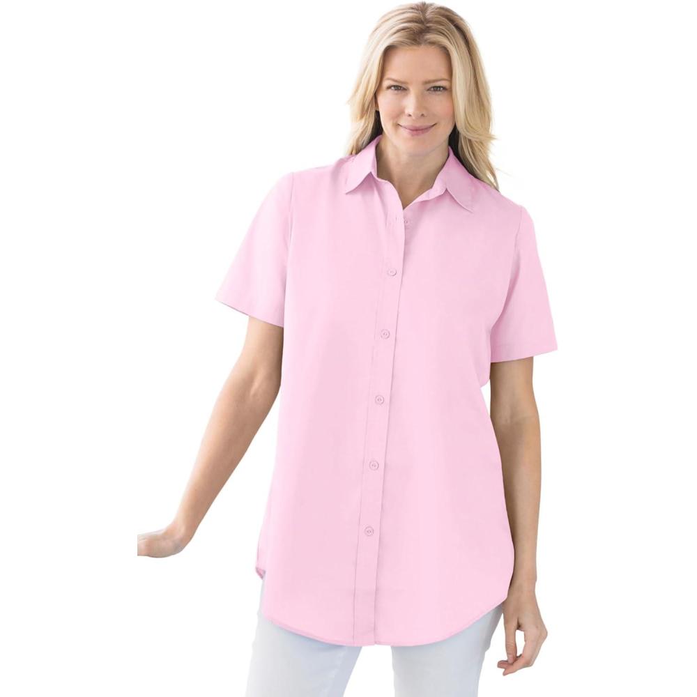 image:imageWoman Within Plus Size Petite Perfect Short Sleeve ShirtPink
