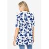 Woman Within Plus Size Elbow-Sleeve Polo Tunic(White Blue Flowers)