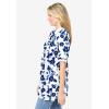 Woman Within Plus Size Elbow-Sleeve Polo Tunic(White Blue Flowers)