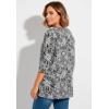 Woman Within Plus Size Perfect Printed Three-Quarter-Sleeve V-Neck Tunic(Black Sketch Floral)