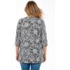 Woman Within Plus Size Perfect Printed Three-Quarter-Sleeve V-Neck Tunic(Black Sketch Floral)
