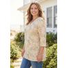 Woman Within Plus Size Perfect Printed Three-Quarter-Sleeve V-Neck Tunic(Natural Khaki Orchids)