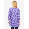 Woman Within Plus Size Perfect Printed Three-Quarter-Sleeve V-Neck Tunic(Petal Purple Tie Dye)