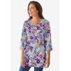 Woman Within Plus Size Perfect Printed Three-Quarter-Sleeve V-Neck Tunic(Petal Purple Tie Dye)
