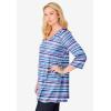 Woman Within Plus Size Perfect Printed Three-Quarter-Sleeve V-Neck Tunic(Purple Orchid Painterly Stripe)