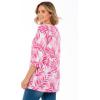 Woman Within Plus Size Perfect Printed Three-Quarter-Sleeve V-Neck Tunic(Raspberry Palm Leaves)