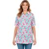 Woman Within Plus Size Elbow-Sleeve Polo Tunic(Pink Sweetscape)