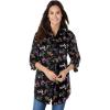 Woman Within Plus Size Petite Perfect Long Sleeve Shirt(Black Multi Leaves)