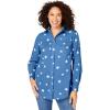 Woman Within Plus Size Petite Perfect Long Sleeve Shirt(Blue Chambray Stars)