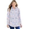 Woman Within Plus Size Petite Perfect Long Sleeve Shirt(Pink Stamp Botanical)