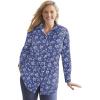 Woman Within Plus Size Petite Perfect Long Sleeve Shirt(Royal Navy Linear Floral)