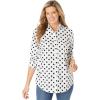 Woman Within Plus Size Petite Perfect Long Sleeve Shirt(White Black Dot)