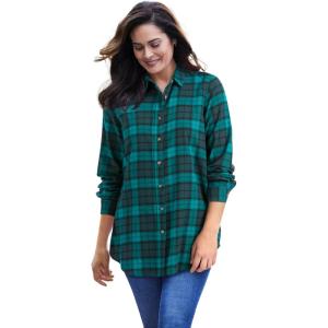 Woman Within Plus Size Classic Flannel Shirt – 4X, Rich Jade Plaid