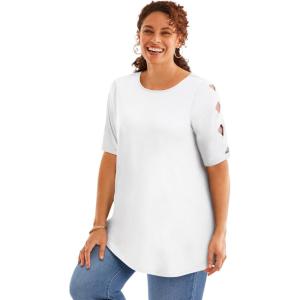 Woman Within Plus Size Cut-Out Sleeve Tunic(White)