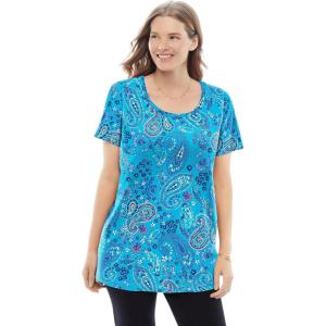 Woman Within Plus Size Perfect Printed Short-Sleeve Scoopneck Tee