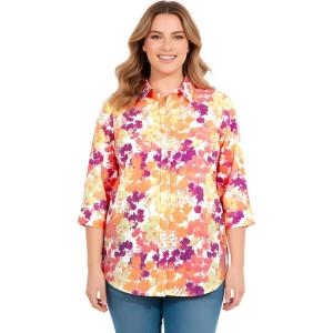 Woman Within Plus Size Perfect Three Quarter Sleeve Shirt(Sunshine Pop Floral)