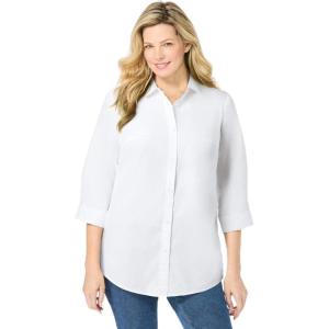 Woman Within Plus Size Perfect Three Quarter Sleeve Shirt(Tulip Purple Charming Plaid)