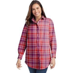 Woman Within Plus Size Petite Perfect Long Sleeve Shirt(Deep Claret Pretty Plaid)