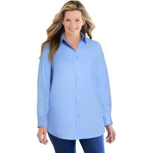 Woman Within Plus Size Petite Perfect Long Sleeve Shirt(French Blue)