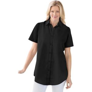 Woman Within Plus Size Petite Perfect Short Sleeve Shirt(Black)