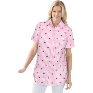Woman Within Plus Size Petite Perfect Short Sleeve Shirt(Heart Stripe Multi)