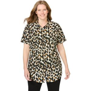 Woman Within Plus Size Petite Perfect Short Sleeve Shirt(Ivory Abstract)