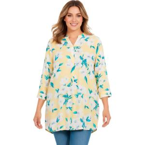 Woman Within Plus Size Rayon Three-Quarter Sleeve Effortless Tab-Front Blouse(Banana Blossom)