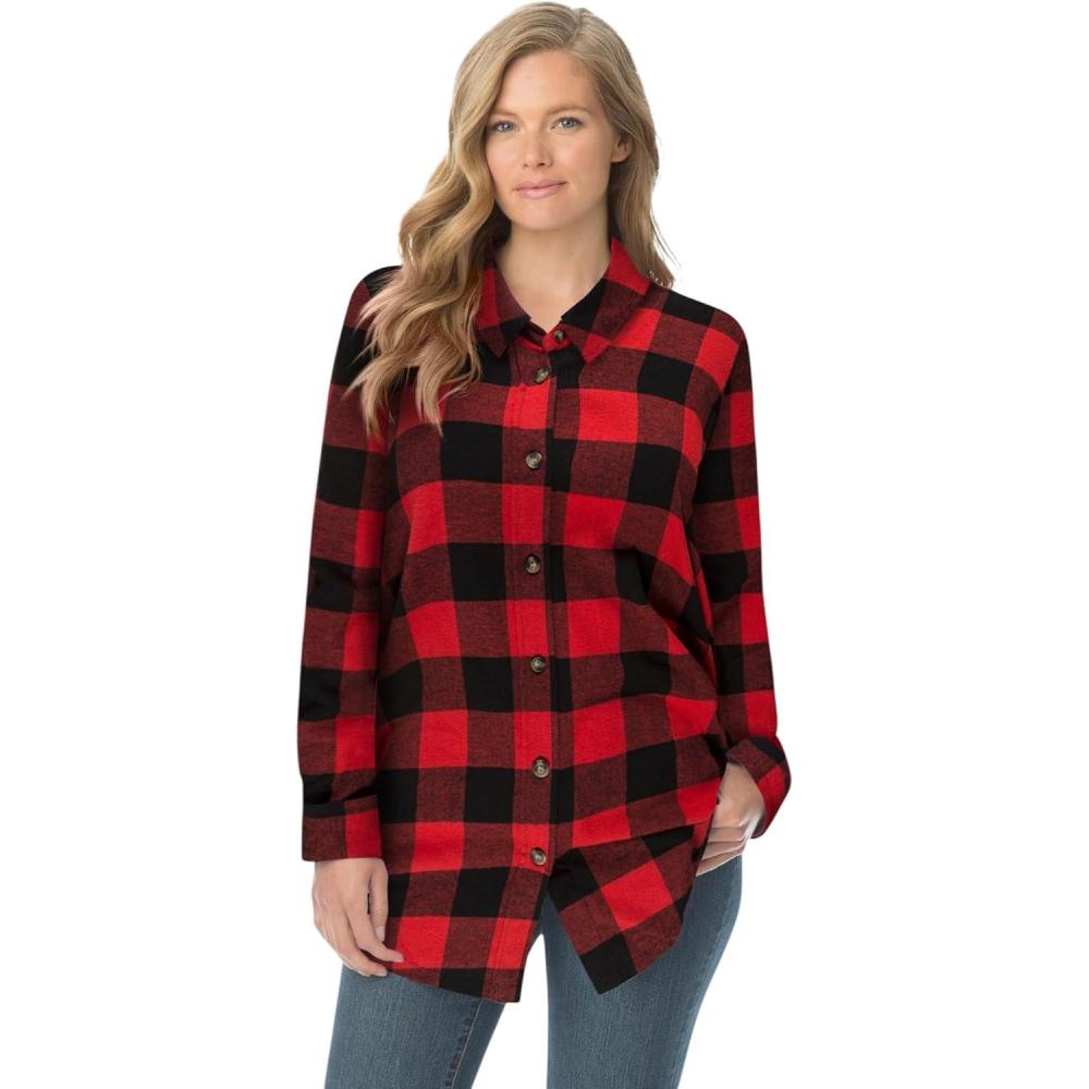 image:imageWoman Within Plus Size Petite Classic Flannel ShirtVivid Red Buffalo Plaid