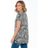 Woman Within Plus Size Perfect Printed Short-Sleeve Shirred V-Neck Tunic(Black Sketch Floral)