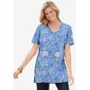 Woman Within Plus Size Perfect Printed Short-Sleeve Shirred V-Neck Tunic(Purple Orchid Painterly Stripe)