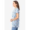 Woman Within Plus Size Perfect Printed Short-Sleeve Shirred V-Neck Tunic(White Striped Stars)