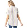Woman Within Plus Size Petite Short-Sleeve Button Down Seersucker Shirt(Rose Pink Rainbow Stripe)