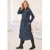 Woman Within Plus Size Snap-Front Thermal Shirtdress(Black Petals)