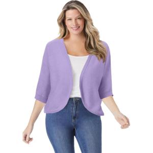 Woman Within Plus Size Rib Trim Cardigan Shrug Sweater(Soft Iris)