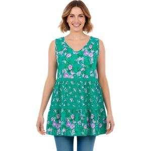 Woman Within Plus Size Tiered Tank(Emerald Rose Floral)