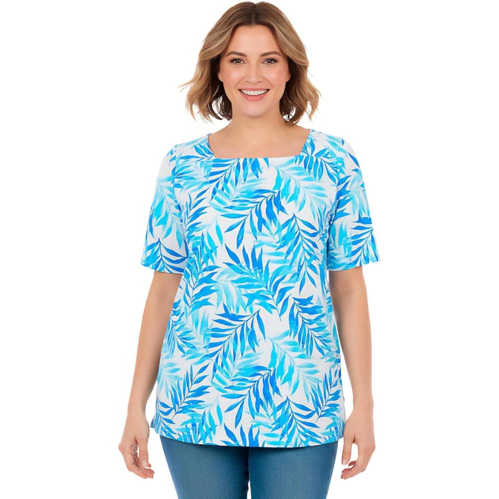 image:imageWoman Within Plus Size Printed Perfect SquareNeck TeeBlue Breezy Palms