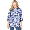 Woman Within Plus Size Perfect Three Quarter Sleeve Shirt – 2X, Ultra Blue Shadow Floral
