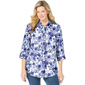 Woman Within Plus Size Perfect Three Quarter Sleeve Shirt – 2X, Ultra Blue Shadow Floral