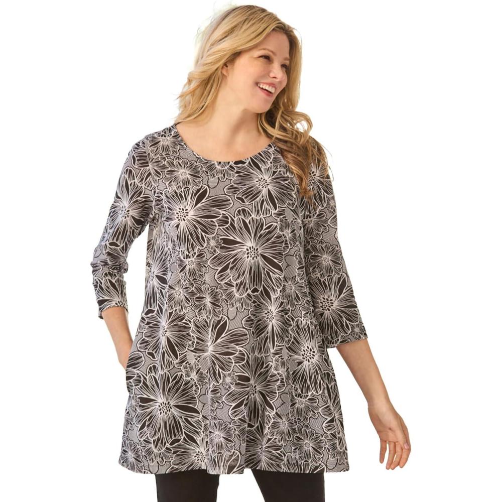 image:imageWoman Within Plus Size 2Pocket Swing TunicBlack Sketch Floral