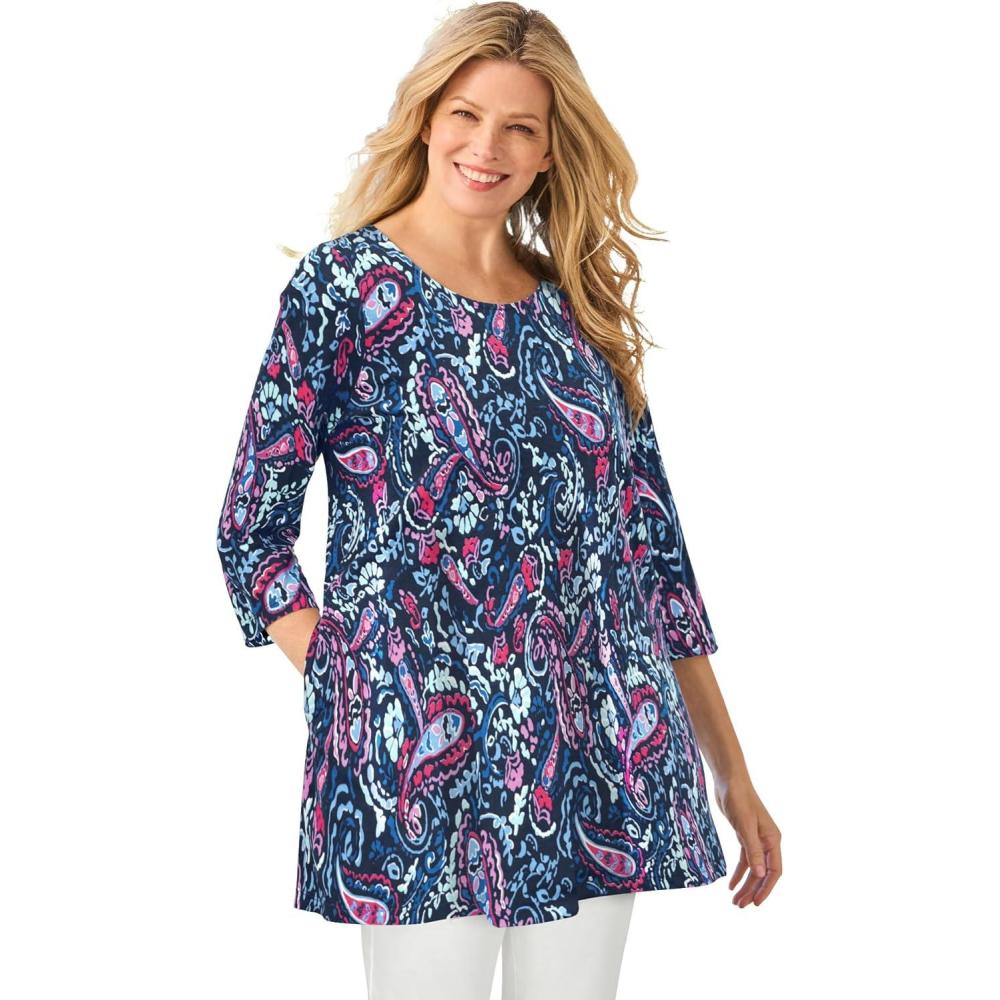 image:imageWoman Within Plus Size 2Pocket Swing TunicNavy Multi Paisley