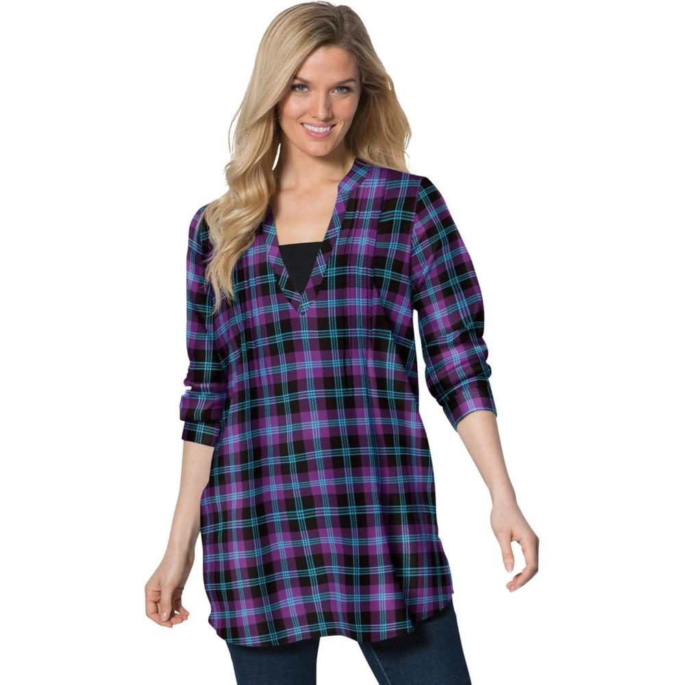 image:imageWoman Within Plus Size Flannel Tunic With Layered LookMidnight Plum Plaid