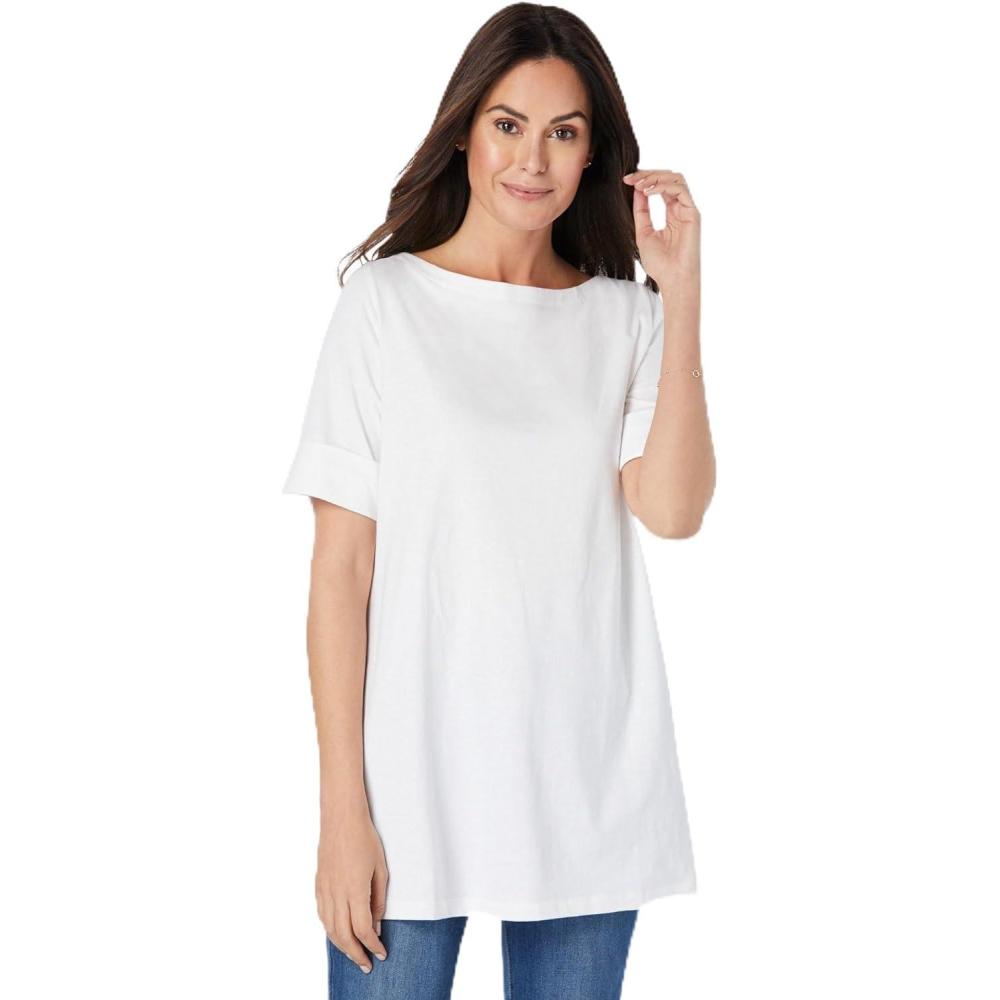 image:imageWoman Within Plus Size Perfect Cuffed ElbowSleeve BoatNeck TeeBurnt Red