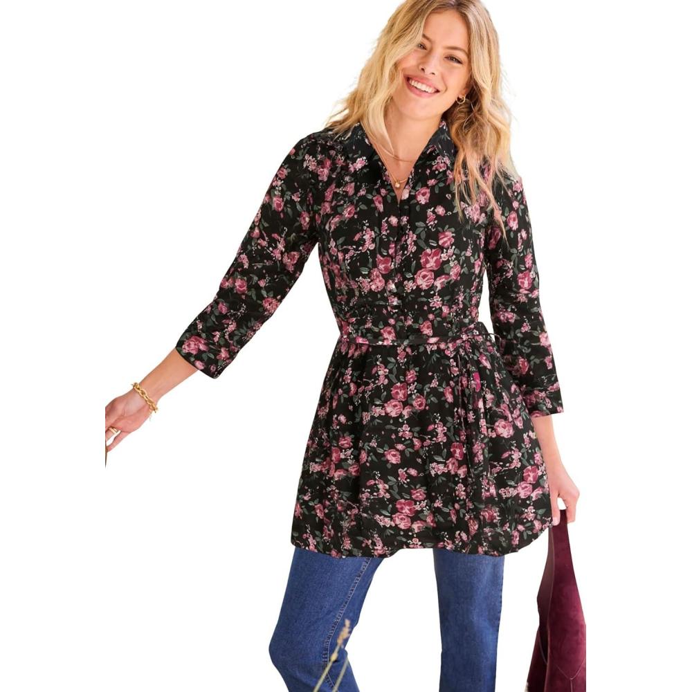 image:imageWoman Within Plus Size Perfect Pocket Long ShirtBlack Floral