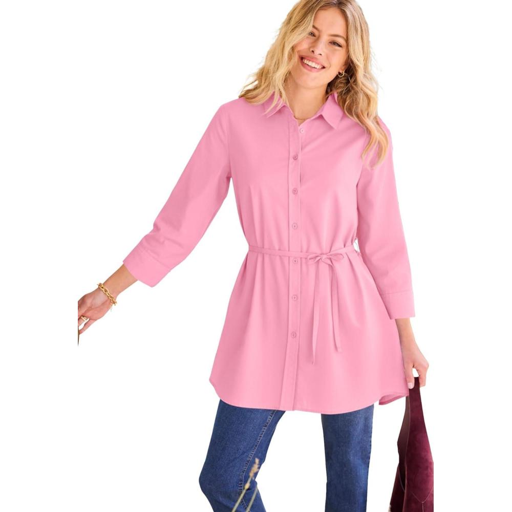 image:imageWoman Within Plus Size Perfect Pocket Long ShirtDelicate Pink