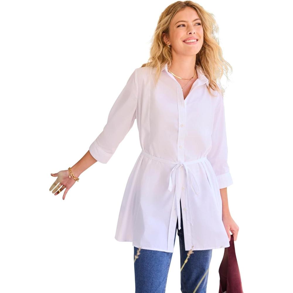 image:imageWoman Within Plus Size Perfect Pocket Long ShirtWhite