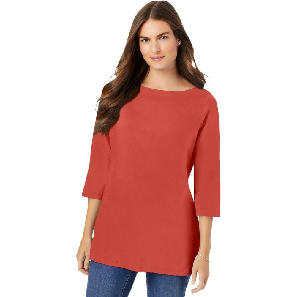 image:imageWoman Within Plus Size Perfect ThreeQuarter Sleeve Boatneck TeeBurnt Red