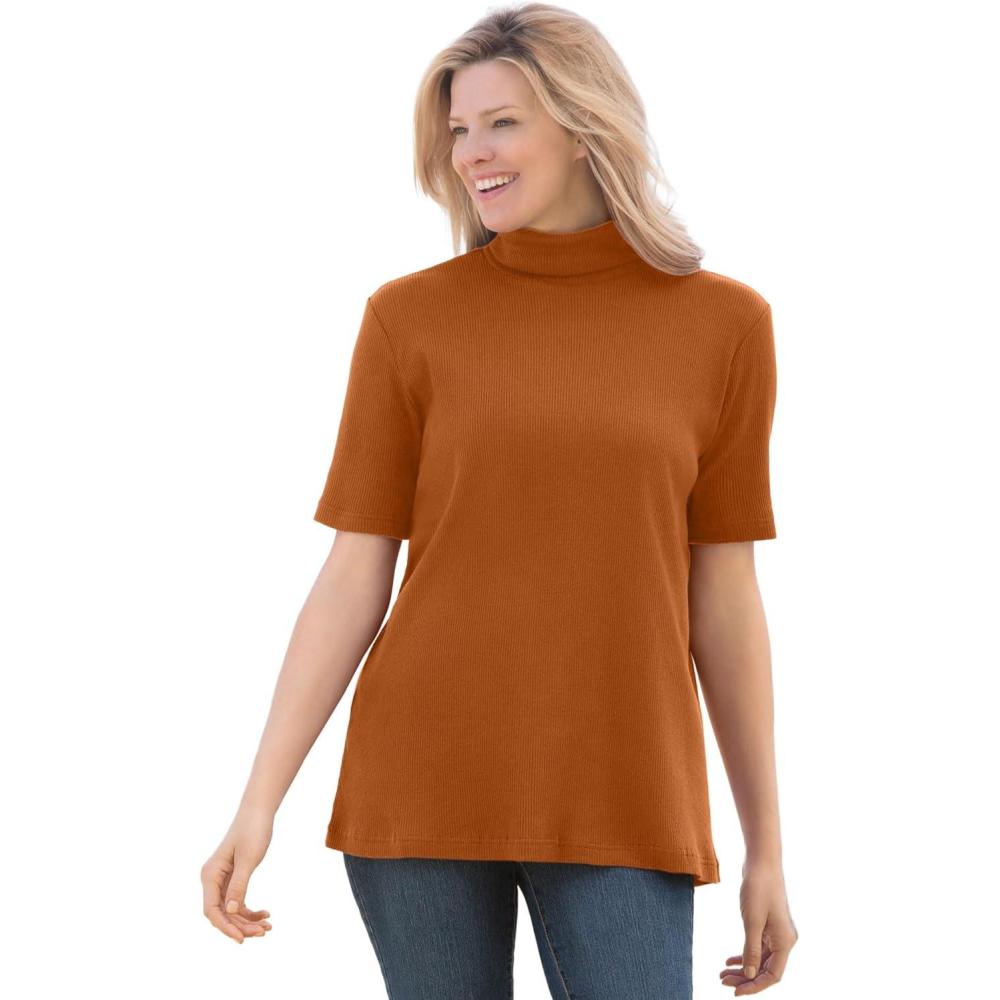 image:imageWoman Within Plus Size Ribbed Short Sleeve TurtleneckAntique Copper