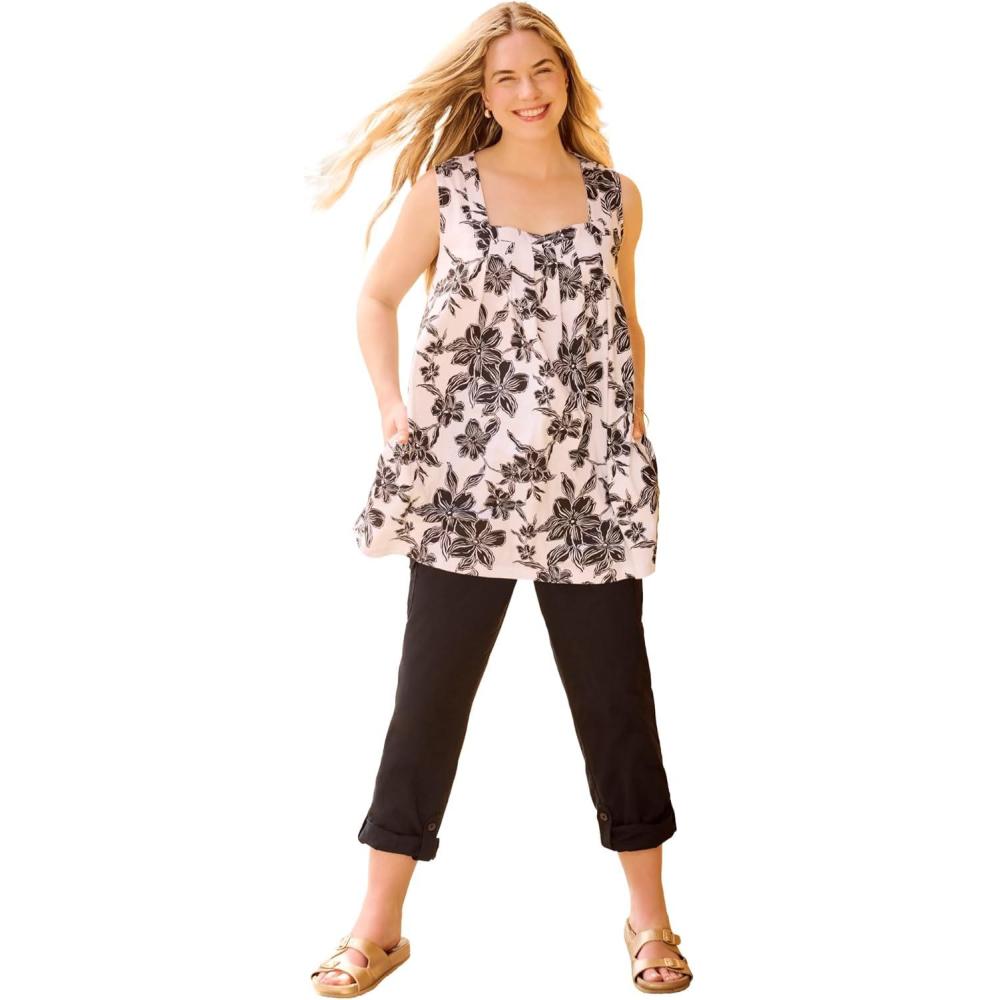 image:imageWoman Within Plus Size Swing Square Neck Pocket TunicWhite Floral Eclipse