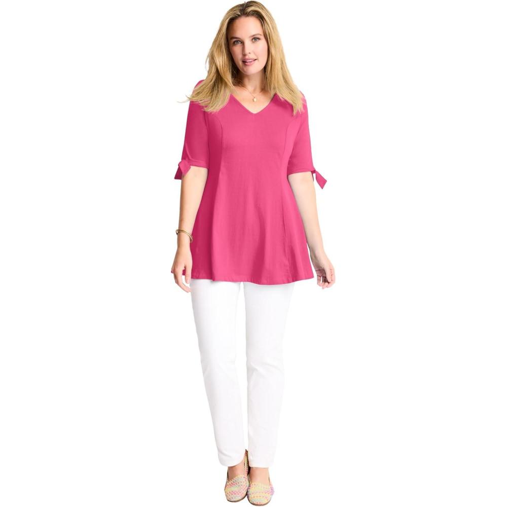 image:imageWoman Within Plus Size ThreeQuarter TieSleeve TunicPeony Petal